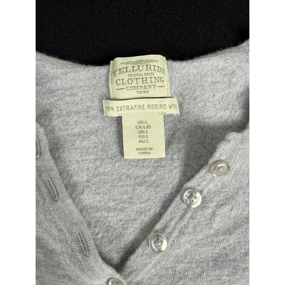 Telluride Clothing Co Womens Grey 100% Extra Fine Merino Wool Henley Top L - Picture 6 of 9